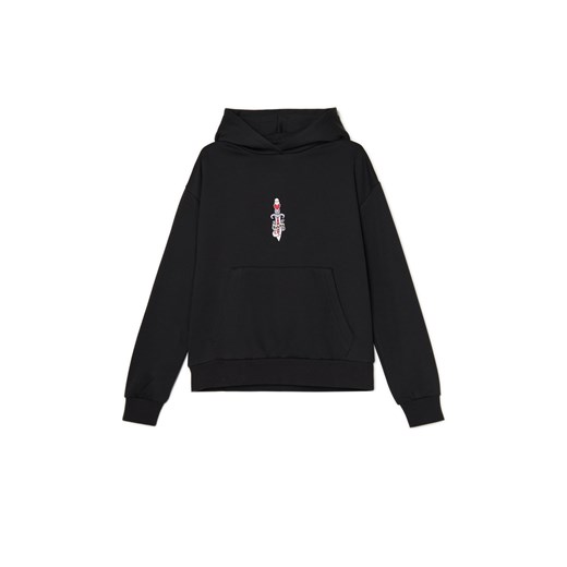 Cropp - Czarna bluza hoodie z napisem karma - czarny ze sklepu Cropp w kategorii Bluzy damskie - zdjęcie 178498572
