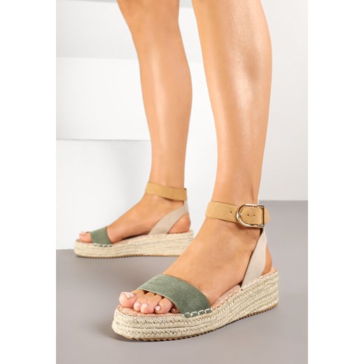 Zielone Sandały na Plecionej Podeszwie w Stylu Boho Lurienna ze sklepu renee.pl w kategorii Espadryle damskie - zdjęcie 178499162