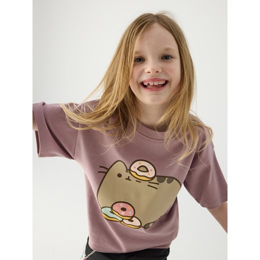 Reserved - T-shirt Pusheen - fioletowy ze sklepu Reserved w kategorii Bluzki dziewczęce - zdjęcie 178499673