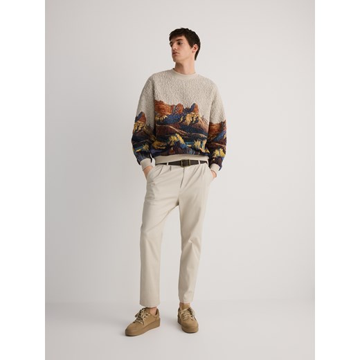 Reserved - Spodnie chino z paskiem - beżowy Reserved S Reserved