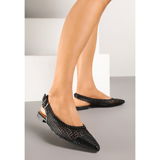 Czarne Sandały Slingback z Noskiem w Szpic z Ażurowej Plecionki Tillirune ze sklepu born2be.pl w kategorii Sandały damskie - zdjęcie 178500413