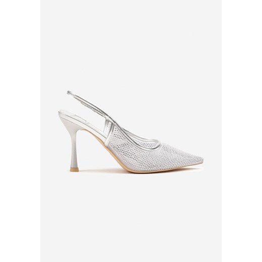 Srebrne Cyrkoniowe Szpilki ze Szpiczastym Noskiem i Odkrytą Piętą Penvia 40 born2be.pl