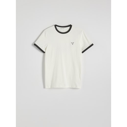 Reserved - T-shirt slim fit z haftem - złamana biel Reserved XXL Reserved