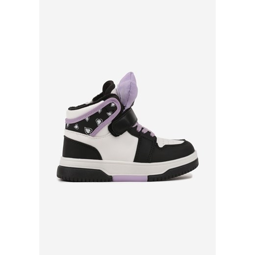 Czarno-Fioletowe Skórzane Botki Sneakersy z Ociepleniem Noninor ze sklepu born2be.pl w kategorii Buty zimowe dziecięce - zdjęcie 178514684