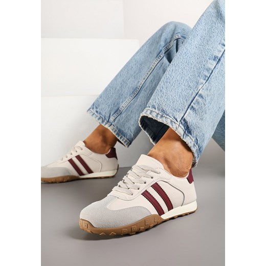 Beżowo-Bordowe Sneakersy Ozdobione Paskami Abliste ze sklepu born2be.pl w kategorii Buty sportowe damskie - zdjęcie 178514694