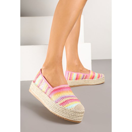Różowe Szydełkowe Espadryle w Paski na Podeszwie z Plecionki Tillireta ze sklepu renee.pl w kategorii Espadryle damskie - zdjęcie 178524873