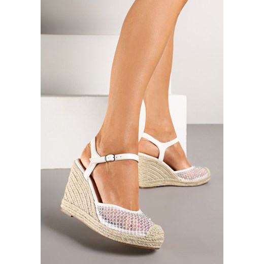 Białe Sandały Typu Espadryle z Siateczki na Plecionym Koturnie Froltewi ze sklepu renee.pl w kategorii Espadryle damskie - zdjęcie 178524930