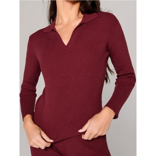Sinsay - Sweter z prakowanej dzianiny z kołnierzykiem - czerwony Sinsay XS Sinsay