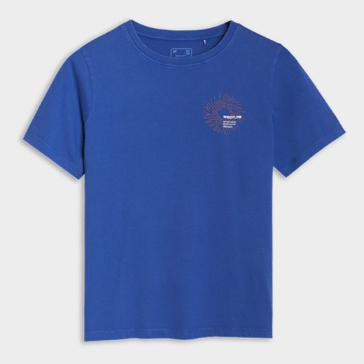Damski t-shirt z nadrukiem 4F 4FWSS25TTSHF1988 - niebieski ze sklepu Sportstylestory.com w kategorii Bluzki damskie - zdjęcie 178529762
