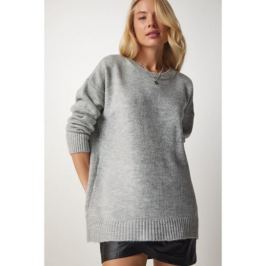 Happiness Istanbul Sweter w kolorze szarym Happiness Istanbul onesize okazyjna cena Limango Polska