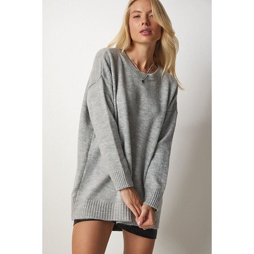 Happiness Istanbul Sweter w kolorze szarym Happiness Istanbul onesize Limango Polska okazja