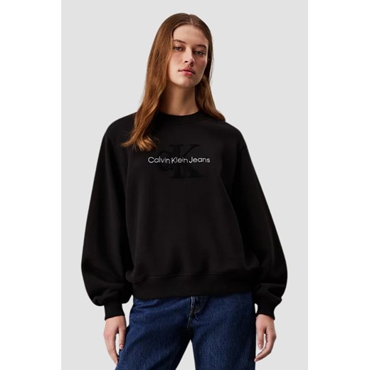 CALVIN KLEIN Czarna bluza damska z haftowanym logo, Rozmiar L ze sklepu outfit.pl w kategorii Bluzy damskie - zdjęcie 178539814