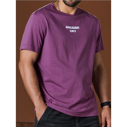 Sinsay - Koszulka z ozdobnym nadrukiem - fioletowy ze sklepu Sinsay w kategorii T-shirty męskie - zdjęcie 178541662