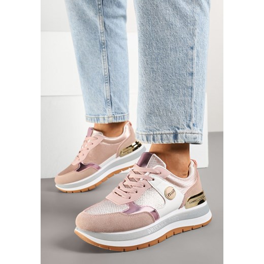 Różowe Sneakersy w Streetwearowym Stylu z Ozdobnymi Przeszyciami Adivari ze sklepu born2be.pl w kategorii Buty sportowe damskie - zdjęcie 178541963