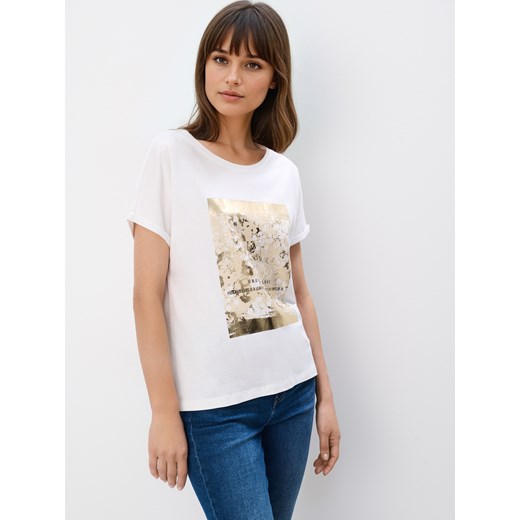 Mohito - Bawełniany t-shirt z nadrukiem - biały ze sklepu Mohito w kategorii Bluzki damskie - zdjęcie 178542833