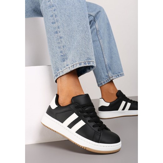 Czarne Sneakersy na Płaskiej Podeszwie Ozdobione Kontrastowymi Paskami Navisella ze sklepu renee.pl w kategorii Buty sportowe damskie - zdjęcie 178542971