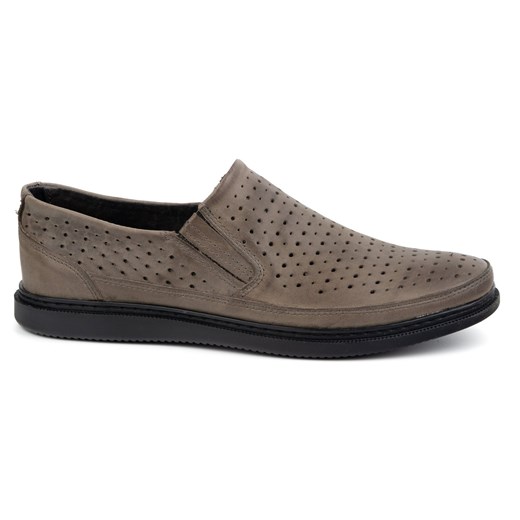 Buty męskie skórzane ażurowe 2107L na lato szare ze sklepu butyolivier w kategorii Półbuty męskie - zdjęcie 178543480