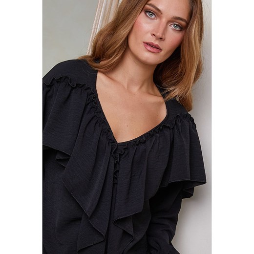 Joséfine bluzka damska z długim rękawem czarna w serek 