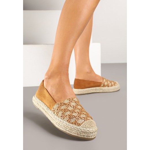 Jasnobrązowe Espadryle Ozdobione Plecionką i Geometrycznym Motywem Sdivoria ze sklepu renee.pl w kategorii Espadryle damskie - zdjęcie 178545020