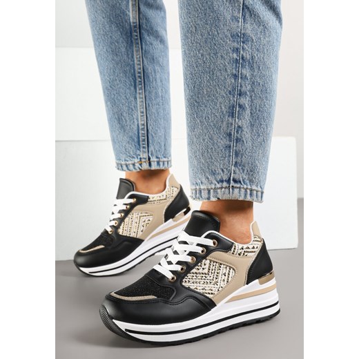 Czarne Sneakersy na Koturnie Ozdobione Brokatem Tilliante ze sklepu born2be.pl w kategorii Buty sportowe damskie - zdjęcie 178545561