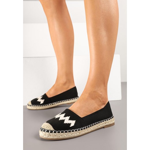 Czarne Espadryle z Plecionką i Motywem Zygzaków Sdivaria ze sklepu born2be.pl w kategorii Espadryle damskie - zdjęcie 178545750