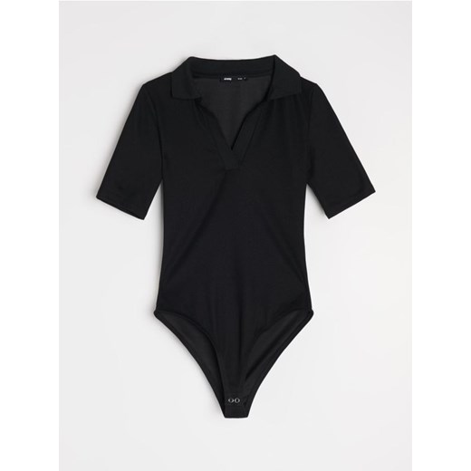 Sinsay - Body z kołnierzykiem - czarny Sinsay S Sinsay