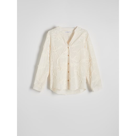 Reserved - Bawełniana koszula ze wzorem - złamana biel Reserved L Reserved