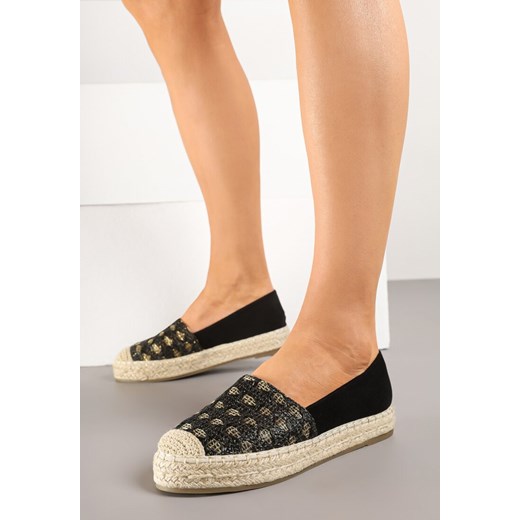 Czarne Espadryle Ozdobione Plecionką i Geometrycznym Motywem Sdivoria ze sklepu renee.pl w kategorii Espadryle damskie - zdjęcie 178562644