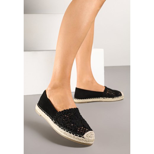 Czarne Espadryle z Ażurową Cholewką i Plecionką Sdivena ze sklepu renee.pl w kategorii Espadryle damskie - zdjęcie 178562662