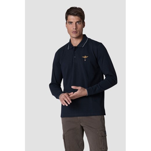 AERONAUTICA MILITARE Granatowy męski longsleeve polo, Rozmiar L ze sklepu outfit.pl w kategorii T-shirty męskie - zdjęcie 178563871