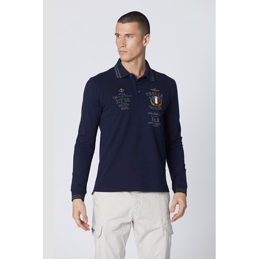 AERONAUTICA MILITARE Granatowy męski longsleeve polo P.A.N., Rozmiar M ze sklepu outfit.pl w kategorii T-shirty męskie - zdjęcie 178563892