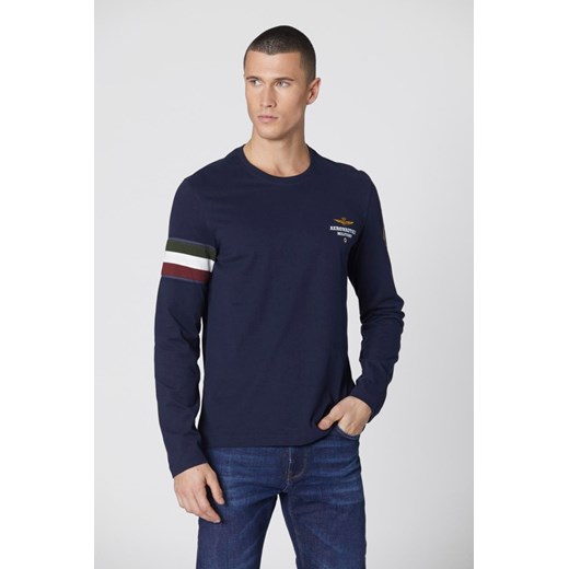 AERONAUTICA MILITARE Granatowy longsleeve męski Crew neck, Rozmiar M ze sklepu outfit.pl w kategorii T-shirty męskie - zdjęcie 178563930