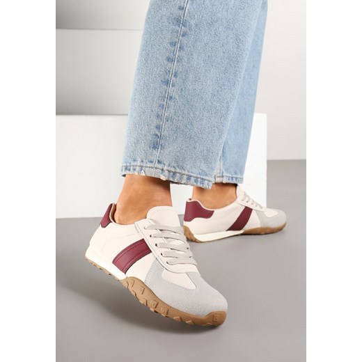 Beżowo-Bordowe Sneakersy z Geometrycznym Wzorem Ilaniela ze sklepu born2be.pl w kategorii Buty sportowe damskie - zdjęcie 178563964