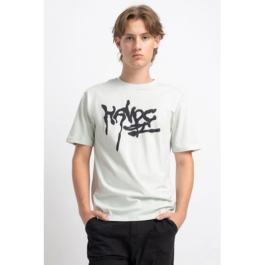 Jasnozielony t-shirt z autorską grafiką z przodu, kolor - miętowy, rozmiar - 140 ze sklepu REPORTER w kategorii T-shirty chłopięce - zdjęcie 178566022