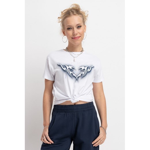 Biały t-shirt z nadrukiem na całości, kolor - biały, rozmiar - 164 ze sklepu REPORTER w kategorii Bluzki dziewczęce - zdjęcie 178566340