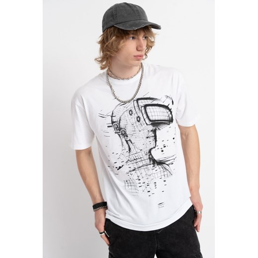 Biały t-shirt z autorską grafiką z przodu, rozmiar - 140, kolor - biały ze sklepu REPORTER w kategorii T-shirty chłopięce - zdjęcie 178566370