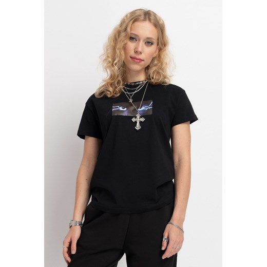Czarny t-shirt z autorską grafiką z przodu, kolor - czarny, rozmiar - 140 ze sklepu REPORTER w kategorii Bluzki dziewczęce - zdjęcie 178566424