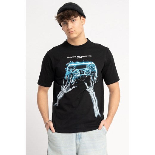 Czarny t-shirt z autorską grafiką z przodu, kolor - czarny, rozmiar - 170 ze sklepu REPORTER w kategorii T-shirty chłopięce - zdjęcie 178566671