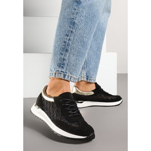 Czarne Sneakersy z Ażurowym Zdobieniem i Metalicznymi Wstawkami Sesovienna ze sklepu renee.pl w kategorii Buty sportowe damskie - zdjęcie 178567614
