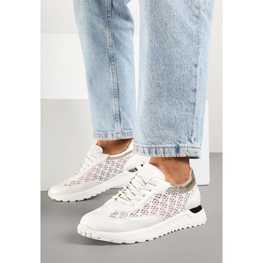 Białe Sneakersy z Ażurowym Zdobieniem i Metalicznymi Wstawkami Sesovienna ze sklepu renee.pl w kategorii Buty sportowe damskie - zdjęcie 178567620
