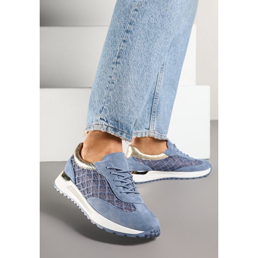 Niebieskie Sneakersy z Ażurowym Zdobieniem i Metalicznymi Wstawkami Sesovienna ze sklepu renee.pl w kategorii Buty sportowe damskie - zdjęcie 178567632