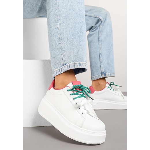 Biało-Różowe Sneakersy Ozdobione Podwójnym Wiązaniem Zdivane ze sklepu born2be.pl w kategorii Buty sportowe damskie - zdjęcie 178567992