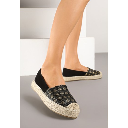 Czarne Espadryle z Plecionym Sznurkiem i Geometrycznym Wzorem Sdivira ze sklepu born2be.pl w kategorii Espadryle damskie - zdjęcie 178568043