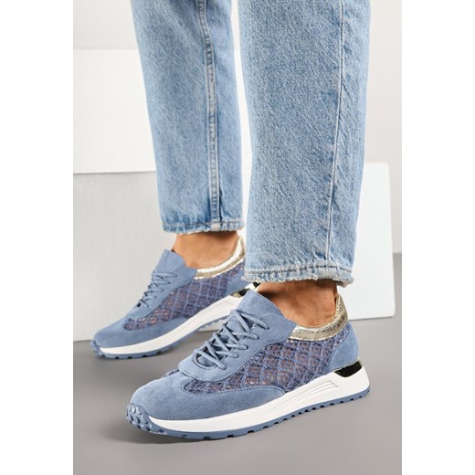 Niebieskie Ażurowe Sneakersy Ozdobione Metalicznymi Wstawkami Sdivane ze sklepu born2be.pl w kategorii Buty sportowe damskie - zdjęcie 178568112