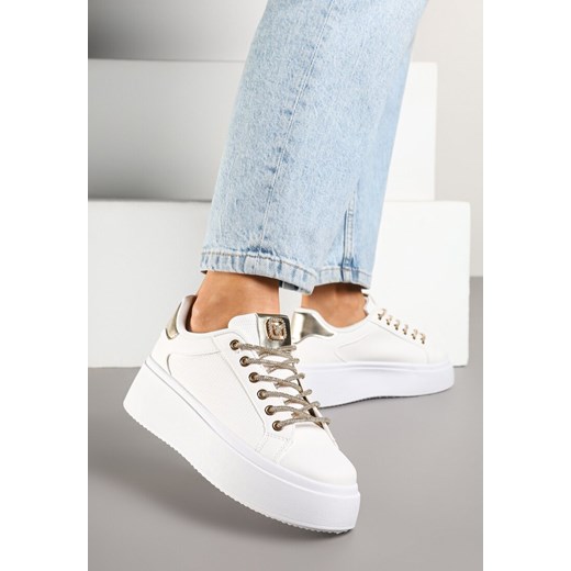Białe Sneakersy na Platformie z Siateczką i Cyrkoniowym Sznurowaniem Warelna ze sklepu renee.pl w kategorii Buty sportowe damskie - zdjęcie 178569221