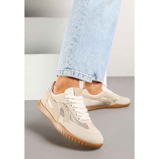 Ciemnobeżowe Sneakersy Tenisówki z Geometrycznym Motywem Amotheira ze sklepu renee.pl w kategorii Buty sportowe damskie - zdjęcie 178569593
