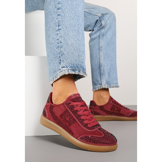 Bordowe Sneakersy Tenisówki Ozdobione Cyrkoniami Amoiona ze sklepu renee.pl w kategorii Buty sportowe damskie - zdjęcie 178569641