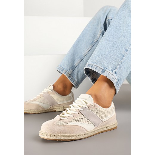 Beżowe Sneakersy Typu Kultowe Tenisówki Zdobione Przeszyciami Grelloti ze sklepu renee.pl w kategorii Buty sportowe damskie - zdjęcie 178569683