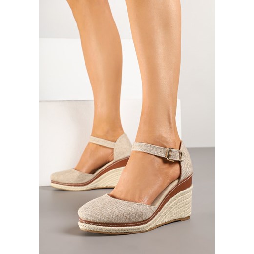 Ciemnobeżowe Sandały Espadryle na Plecionym Koturnie Alanilis ze sklepu born2be.pl w kategorii Espadryle damskie - zdjęcie 178570824