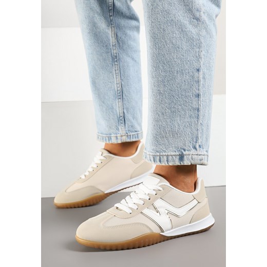 Beżowe Sneakersy w Stylu Kultowych Tenisówek z Ozdobnymi Przeszyciami Elanicia ze sklepu born2be.pl w kategorii Buty sportowe damskie - zdjęcie 178570980